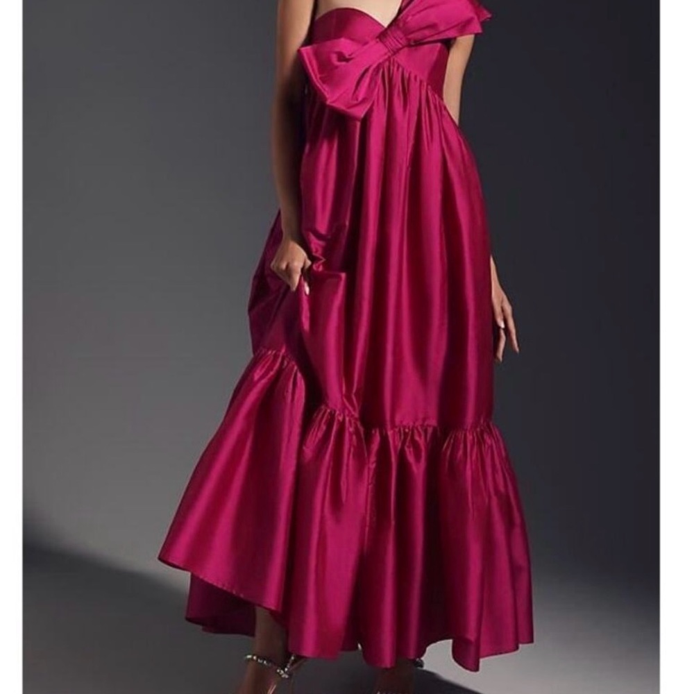 Strapless Fuchsia Maxi Dress with Bow Detail